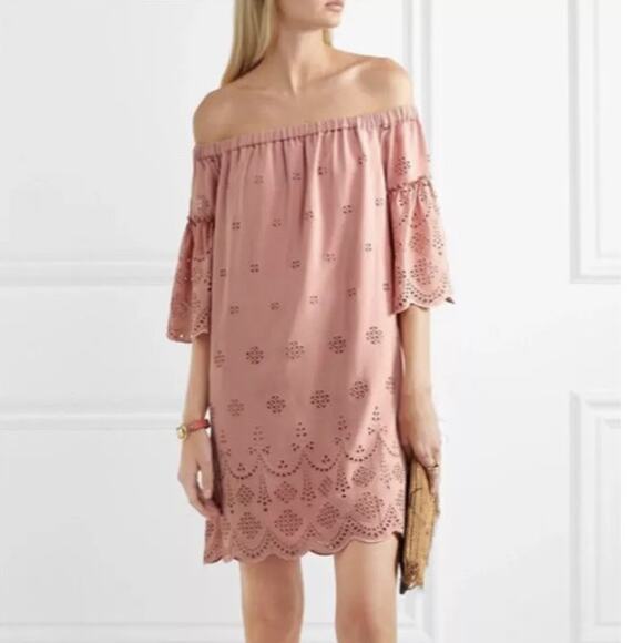 Madewell Eyelet Off The Shoulder Scalloped Hem Dress Pink 2 - Picture 1 of 8